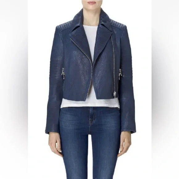 J Brand Jackets Coats J Brand Womens Aiah Blue Dye Leather